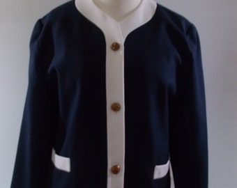 Vintage blazer jacket 80s navy jacket with white trim by Classic Woman size large extra large