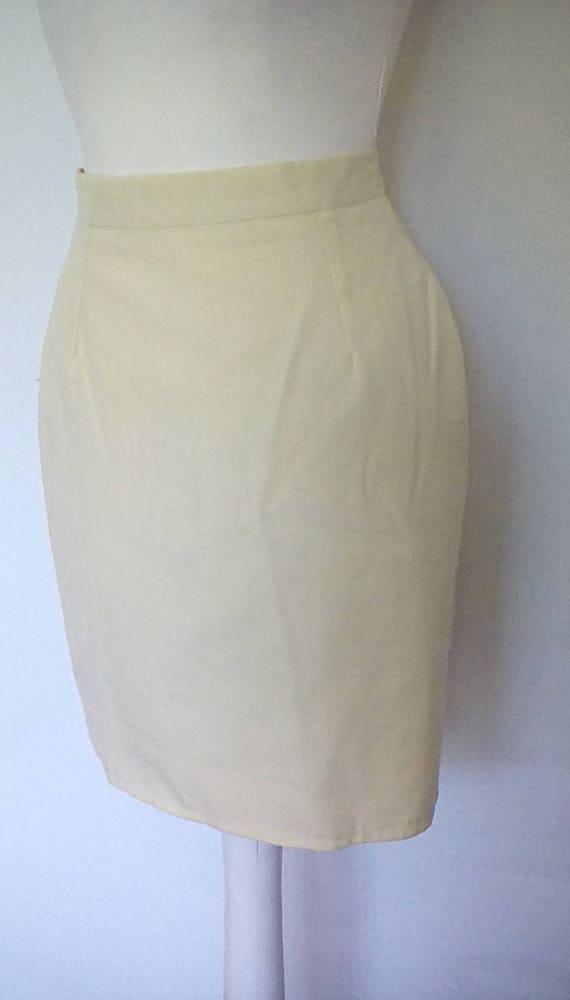 Vintage 80s lemon yellow pencil wiggle mini skirt 80s… - Gem
