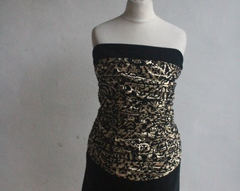 Vintage 80s black and gold metallic velvet strapless dress by Deni Infantino evening Dress size small