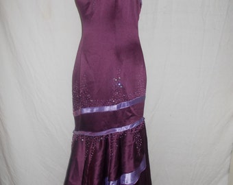 Vintage evening dress 90s Aubergine purple beaded sequin strapless evening dress size small