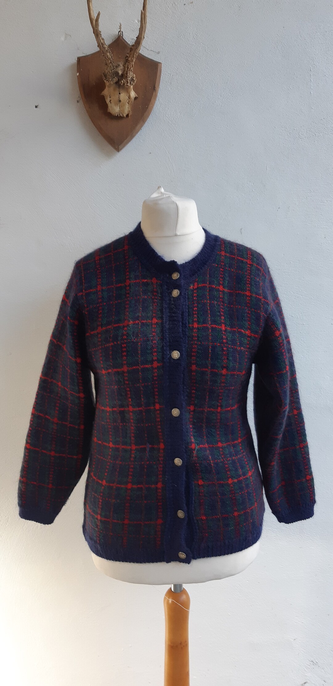80’s Green and Black Houdstooth Cardigan main image 0