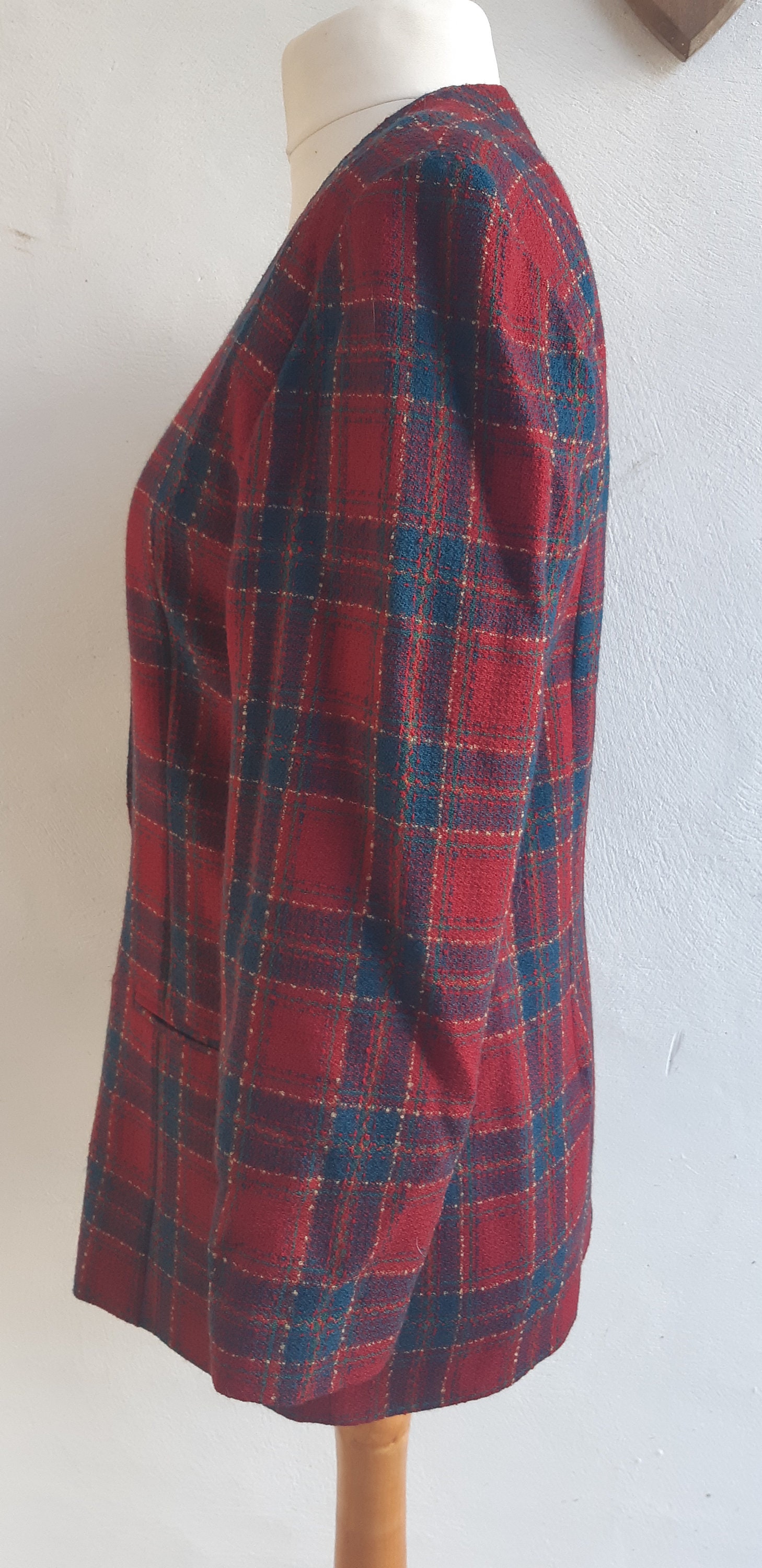 Vintage Tartan Plaid Jacket by Clover Red Blue Green Wool Mix - Etsy UK