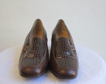 Vintage 1980er Krokodil Look Muster Hof Schuhe Fersen von Lady X Größe UK 5,5 US 7,5 EU 38 Made in Italy