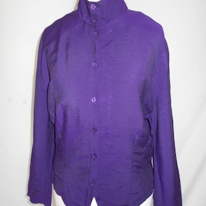 Vintage blouse shirt 80&#39;s purple funnel neck UK 10 12 Small medium