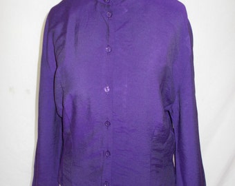 Vintage blouse shirt 80's purple funnel neck UK 10 12 Small medium
