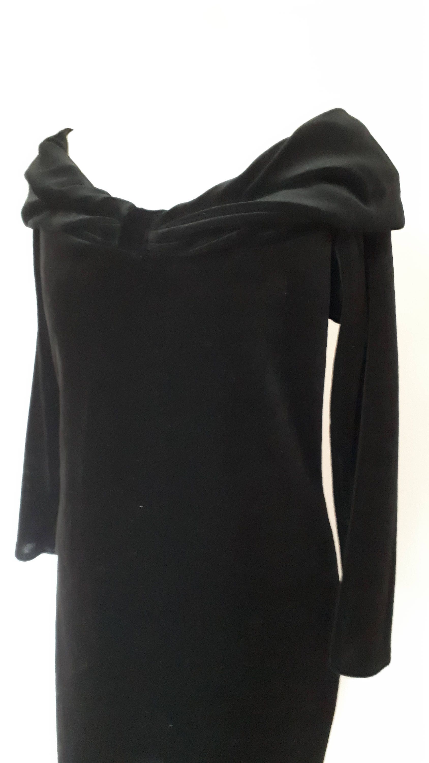 Vintage Dress 80s Black Velvet Evening Dress off Shoulder | Etsy