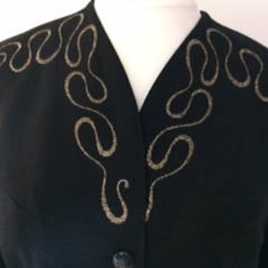 Giacca vintage anni &#39; 80 dopo crepuscolo sera nero Blazer con medie dimensioni ricami d&#39;oro