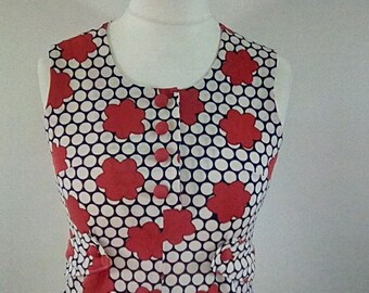 Vintage maxi dress 1970's spotted Floral red white blue Maxi Dress Small