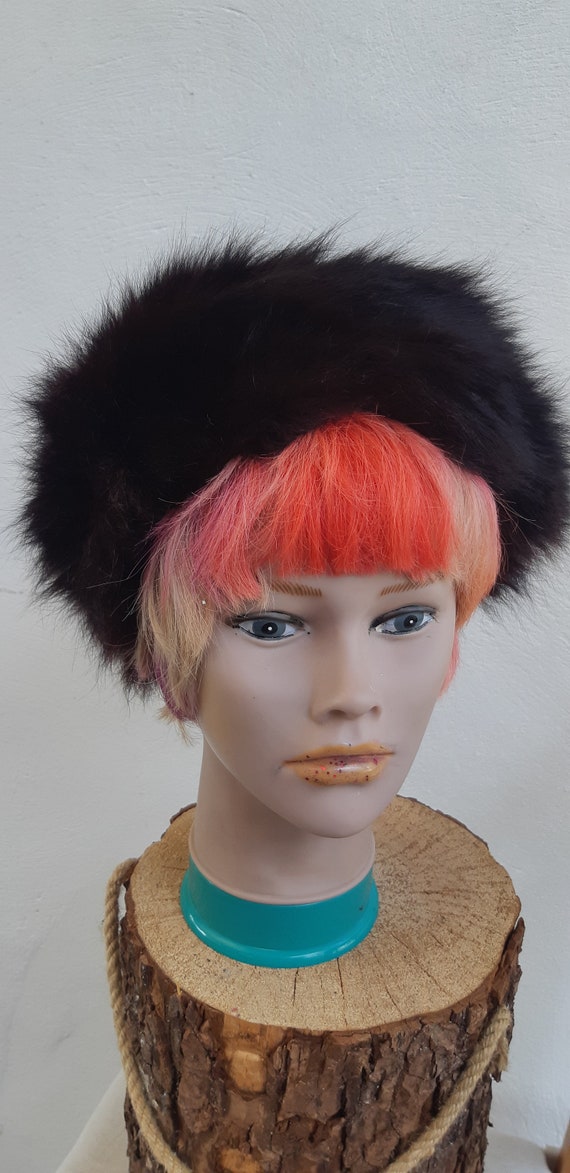 Vintage fur Hat 60s Brown genuine Fur pill box Hat