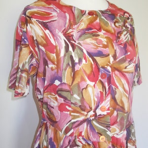 Vintage dress 80s floral dress scoop neck and short sleeves buttons down front large XL