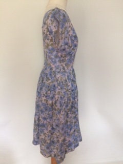 Vintage 50s Dress Blue Floral Faux Silk Dress Size Small - Etsy UK