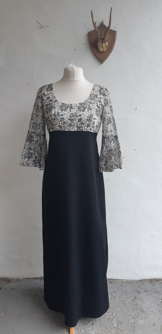 Vintage Maxi Dress 60s 70s Black White Monochrome Floral Dress - Etsy