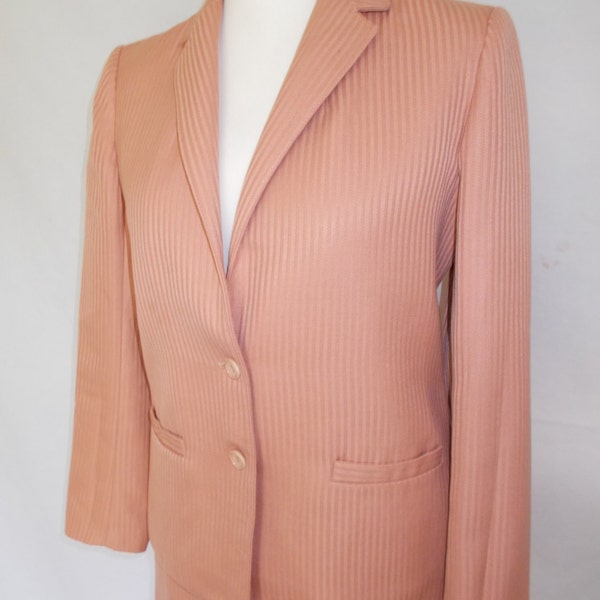 Vintage skirt suit by Reldan Made in England 1950's style Peach striped Skirt Jacket Suit Size UK 12 Medium