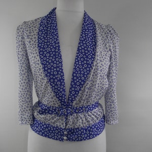 Vintage top blouse top 80s Hanna Freeman top shirt blue white spotted jacket blouson size small