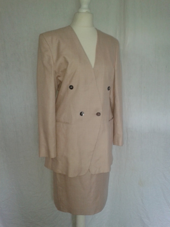 Vintage skirt suit by Alexon Pink Cream checked s… - image 1