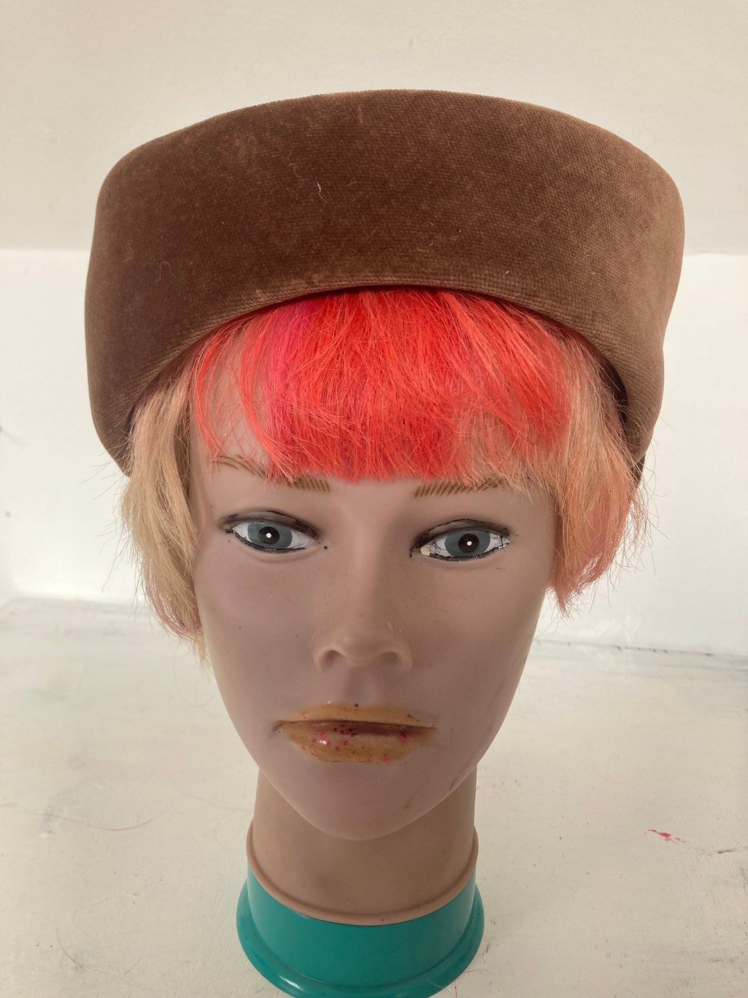 Taupe velvet pillbox winter fascinator