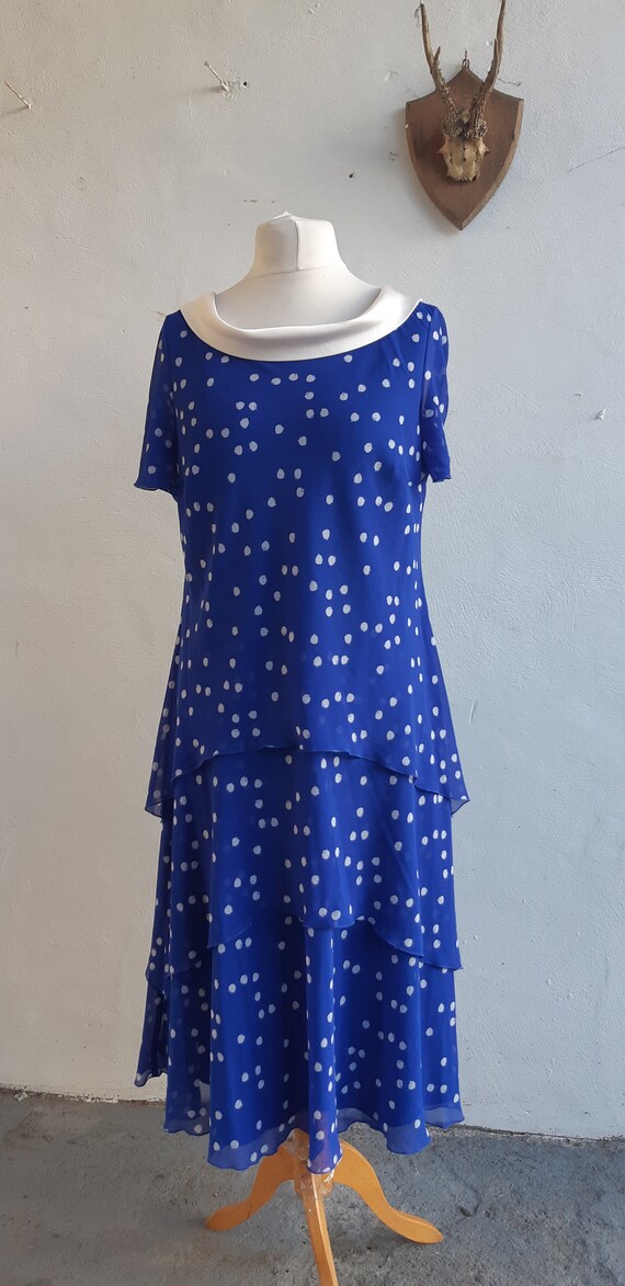 blue white spotted dress