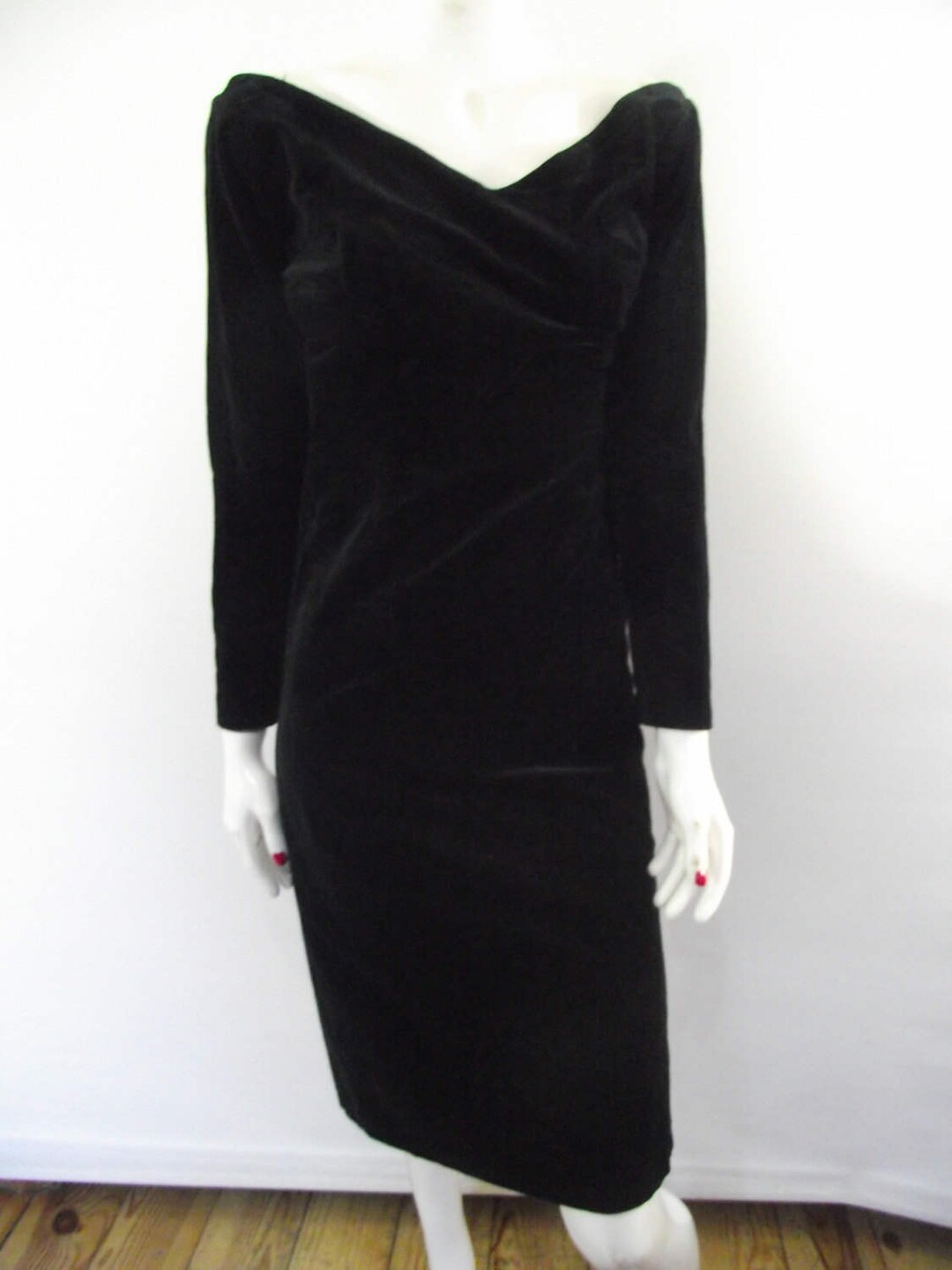 Vintage Dress 80s Black Velvet Evening Dress off Shoulder - Etsy