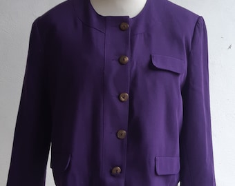 Vintage 80s collarless jacket blazer by Square One made in the UK purple jacket size large