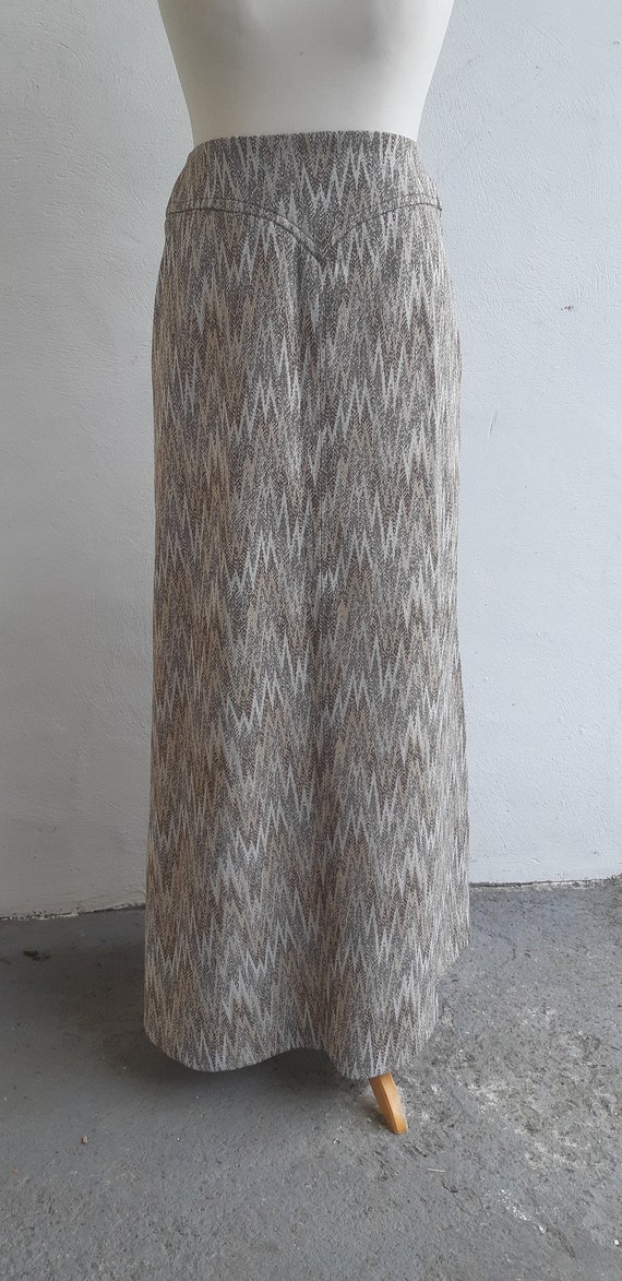 vintage 70s maxi skirt beige gold thread long leng