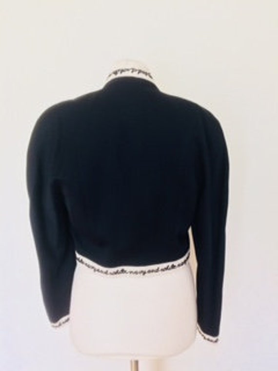 Vintage 80s Mondi wool mix navy blue white trim J… - image 4