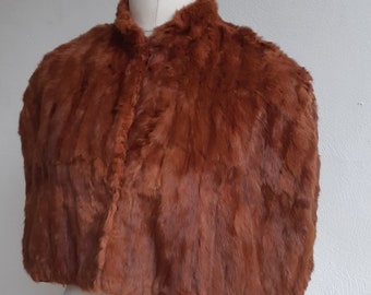 Vintage 1930s brown fur wrap cape  silk lined  wedding stole size small to medium