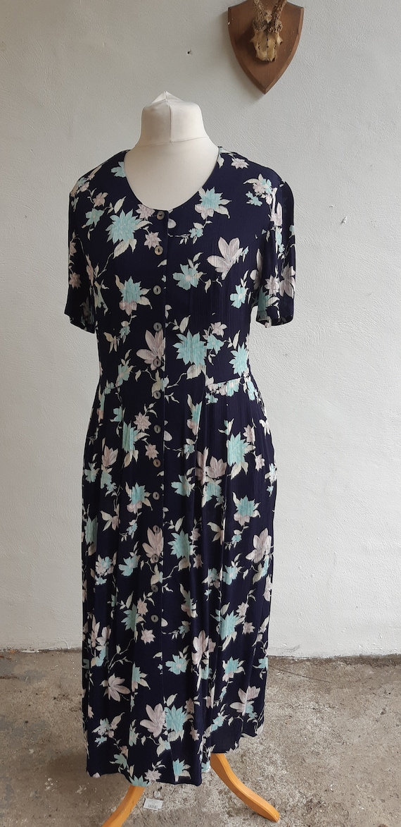 Vintage St Michael 90s Navy Floral Tea Dress With Pockets Sun - Etsy UK