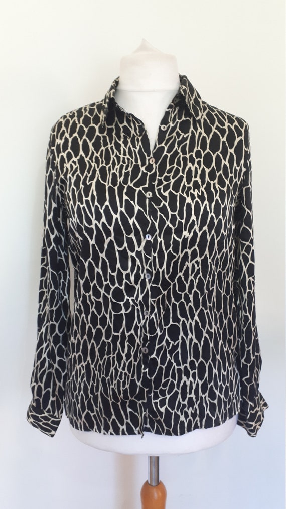 Vintage 90s silk shirt blouse by Allison Taylor silk black | Etsy
