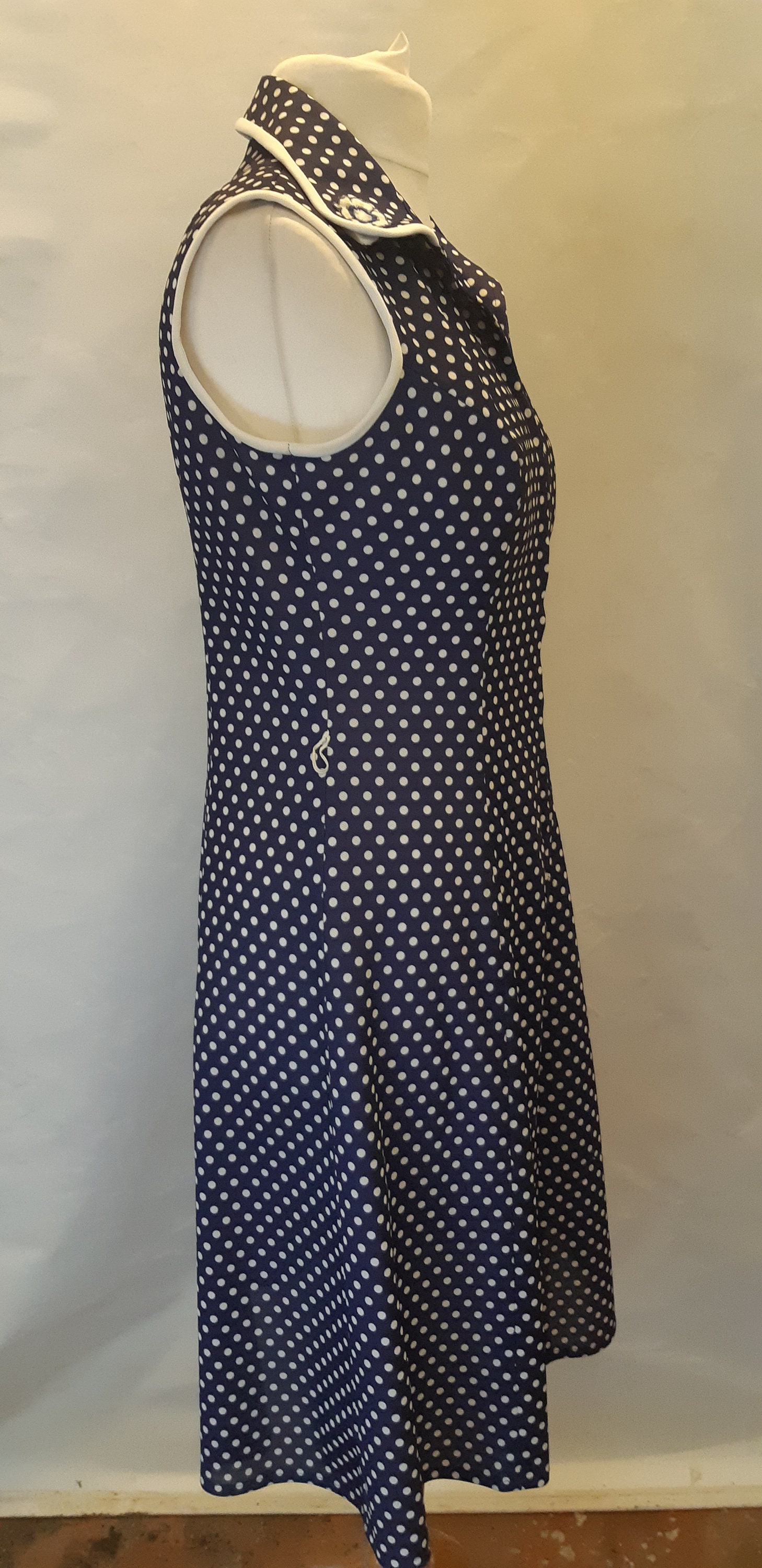 Vintage 70s Dress by Leygil Navy White Spotted Dress With Floral ...