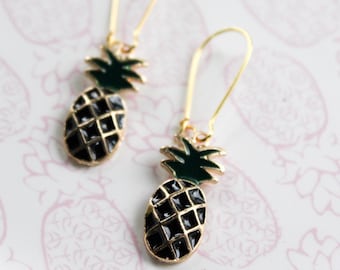 Pineapple earrings with gold finish kidney hook, pineapple, gift, island earrings.