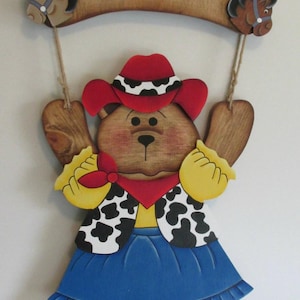 Welcome Bear Cowgirl outfit, door decor, wall decoration, teacher gift, house warming,