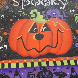 SPOOKY pumpkin sign board with raffia bow. image 2