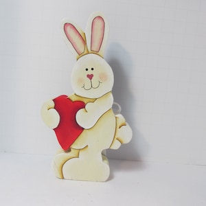 Bunny holding Heart, valentines, Easter, wedding, engagement, shelf decor, desk, decor, teacher gift,