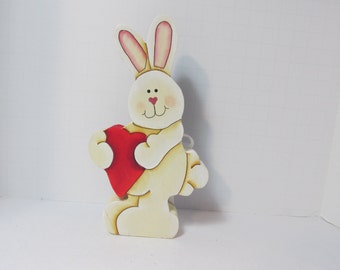 Bunny holding Heart, valentines, Easter, wedding, engagement, shelf decor, desk, decor, teacher gift,