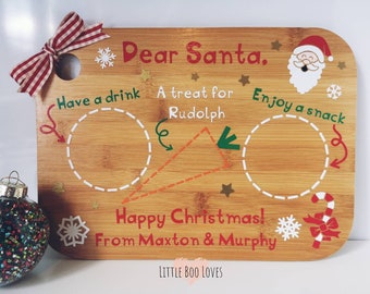 Personalised Christmas Eve board - treat & drink for Santa/ Father Christmas, treat for Rudolph, treat plate, wooden tray, reindeer treat