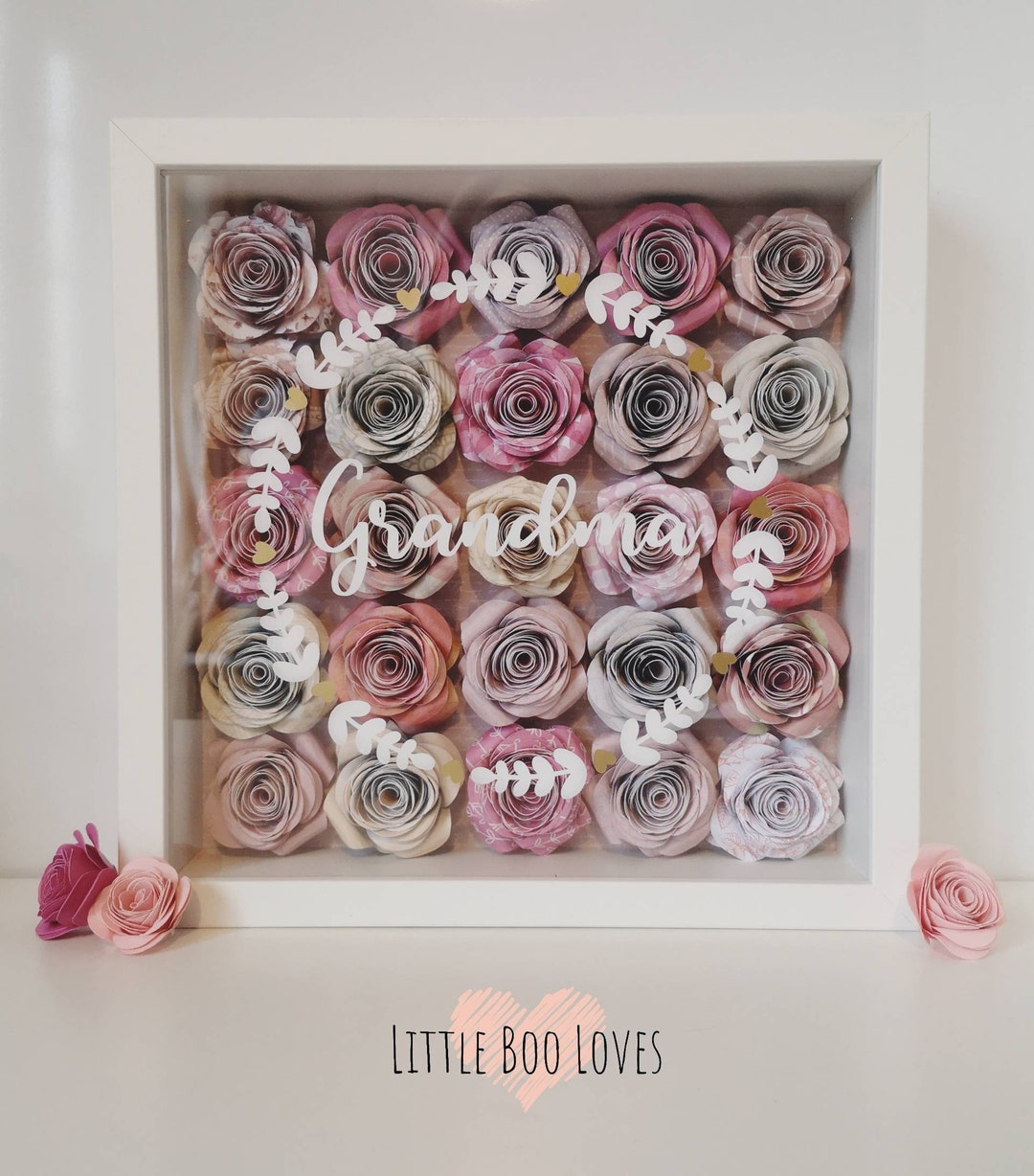 Personalised Paper Flower Box Frame Mothers Day Gift, Grandma Gift, Mum