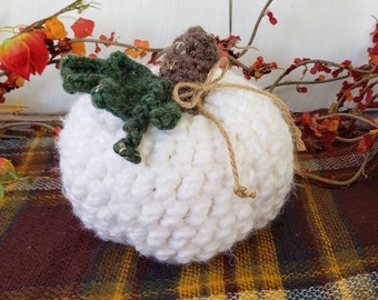 Fuzzy White Wool, Crochet Pumpkin, Rustic Fall Decor, Plush pumpkins, Thanksgiving table decor, Rustic pumpkins, White pumpkin, wool pumpkin