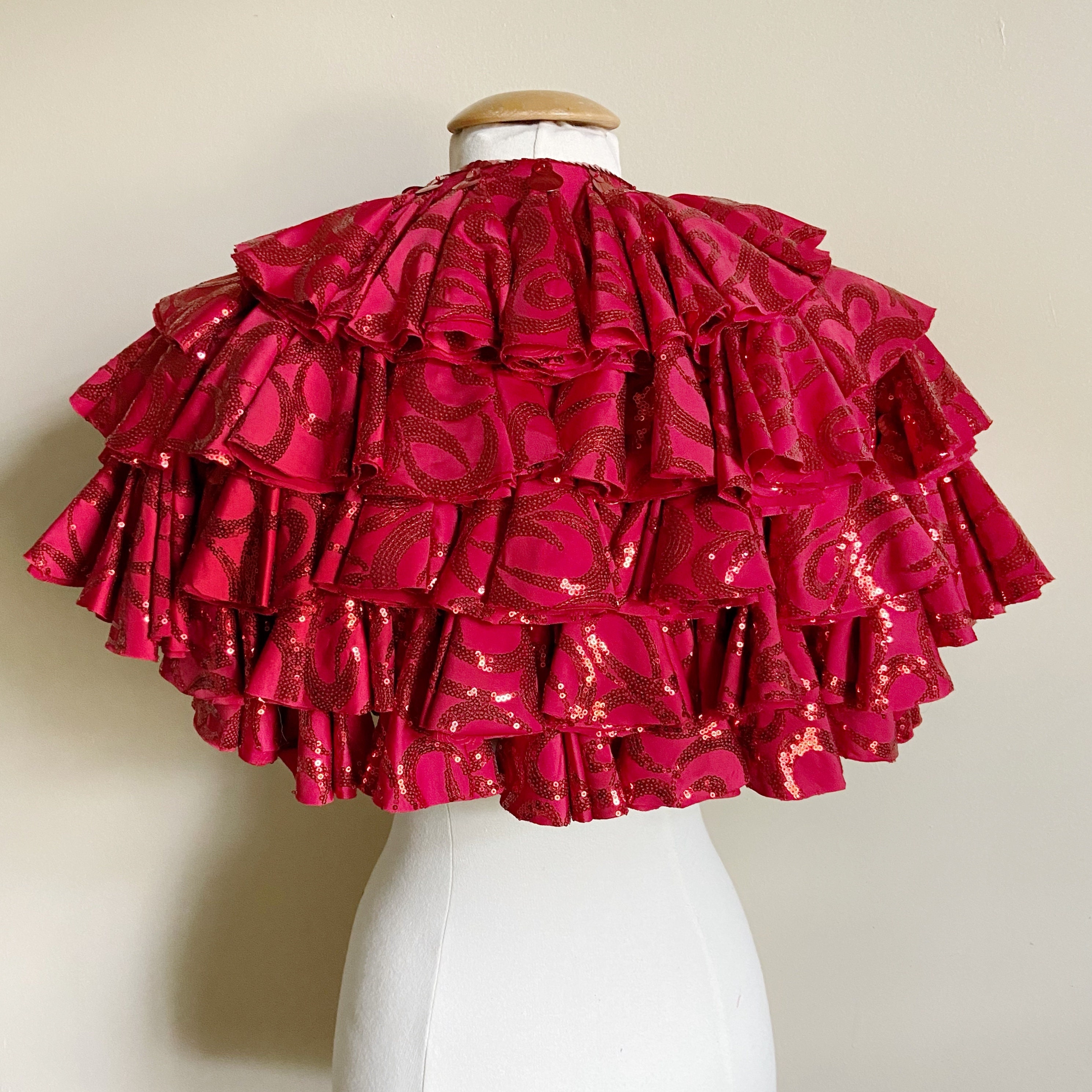 Heavy Pleated Red Sequin Ruffled Bolero, Shrug, Size 18, L