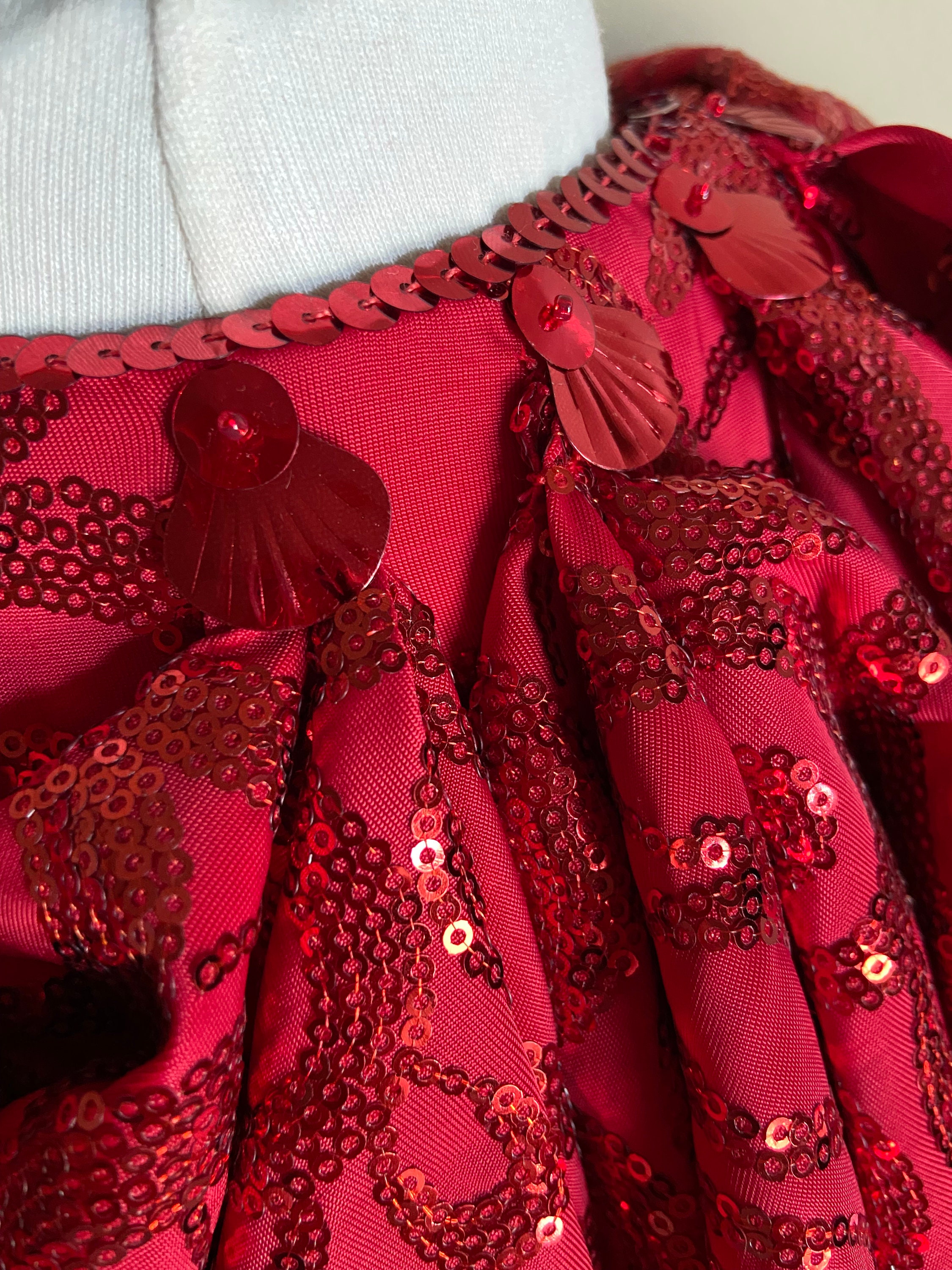 Heavy Pleated Red Sequin Ruffled Bolero, Shrug, Size 18, L