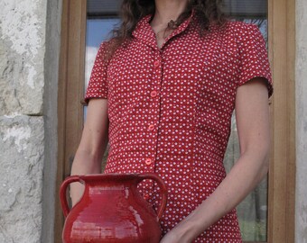 Désirée calico red dress- Floral print dress- House dress