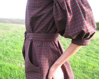 Célestine plaid dress- Puffed sleeves