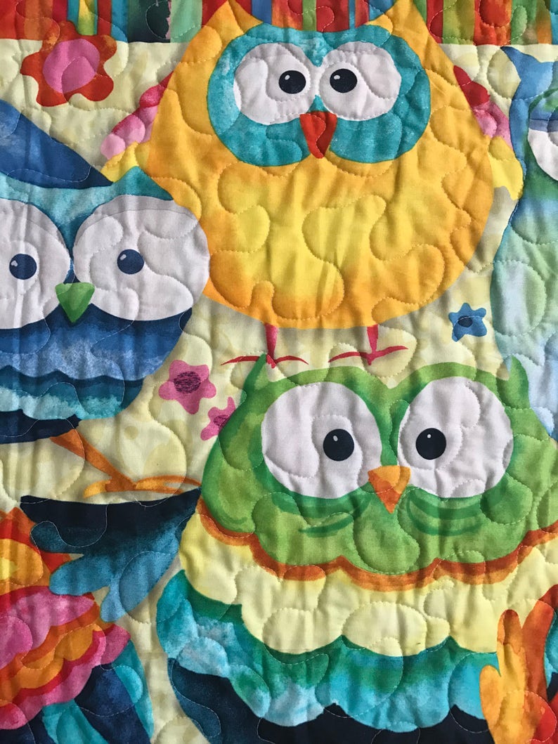 Bright Owls Panel Quilt with coordinating 100 Cotton fabric Etsy