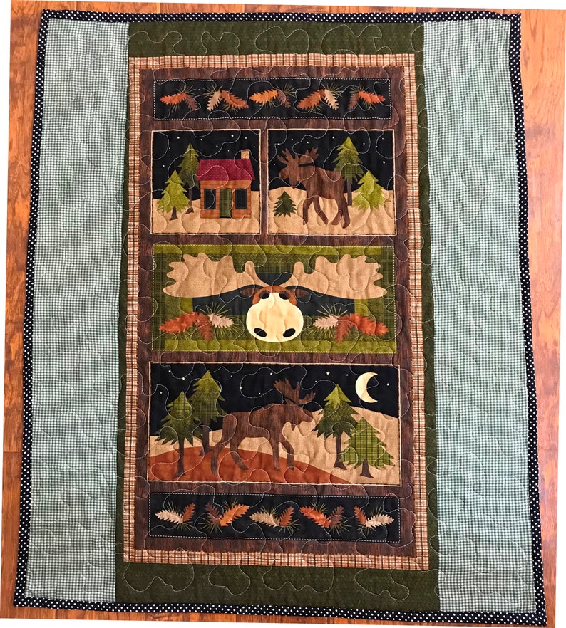 Nature/'s Moose on the Loose* 36Wx44L Stippling Quilted Wilderness Forest baby nursery crib toddler napping blanket bedding *Ready to Ship