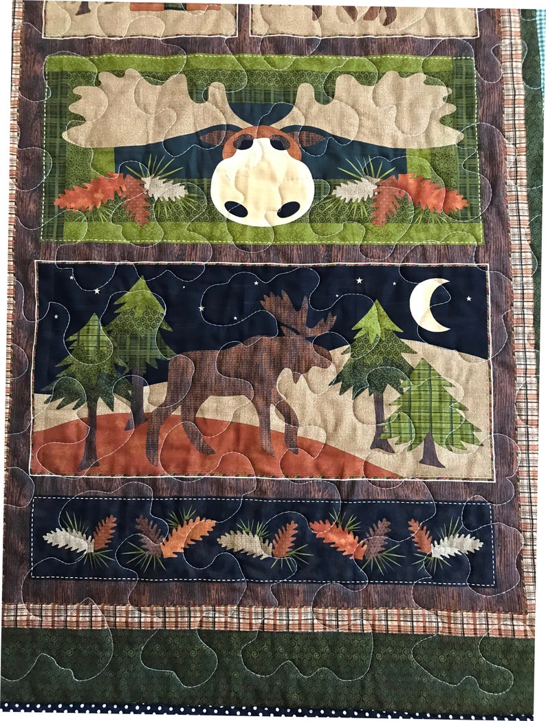 Nature/'s Moose on the Loose* 36Wx44L Stippling Quilted Wilderness Forest baby nursery crib toddler napping blanket bedding *Ready to Ship