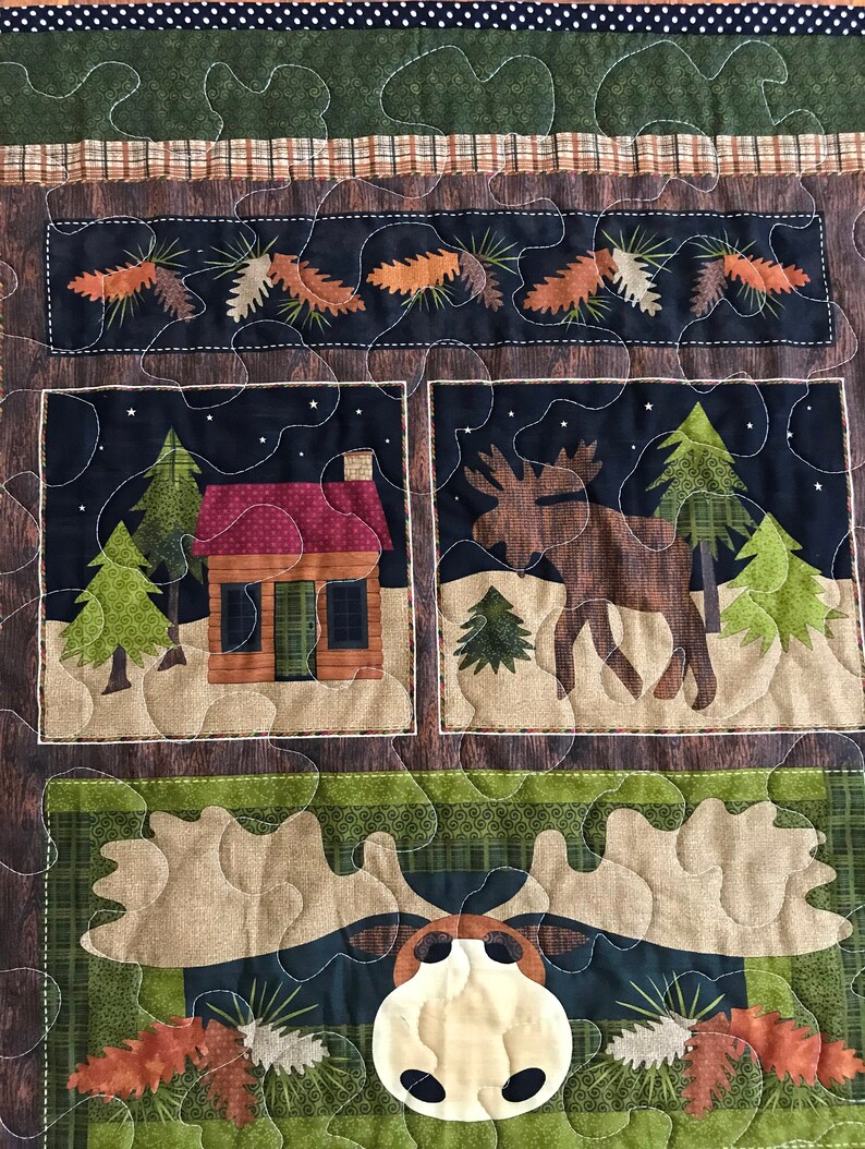Nature/'s Moose on the Loose* 36Wx44L Stippling Quilted Wilderness Forest baby nursery crib toddler napping blanket bedding *Ready to Ship