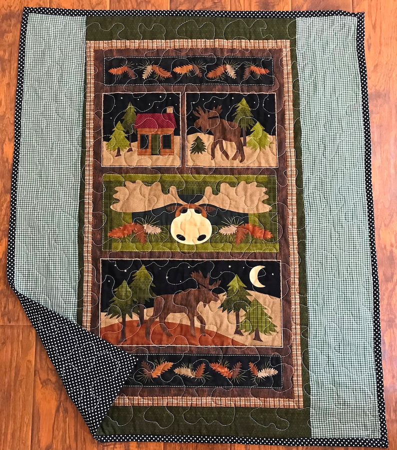 Nature/'s Moose on the Loose* 36Wx44L Stippling Quilted Wilderness Forest baby nursery crib toddler napping blanket bedding *Ready to Ship