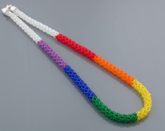 Rainbow Necklace, Friendship Necklace, Hand Made Seed Beads Necklace by Hollywood Guy Original® 16, 18, 20, 22, 24 Inches