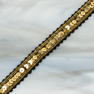 Vintage Gold Black Sequin Trim 1 Yarda 50602006