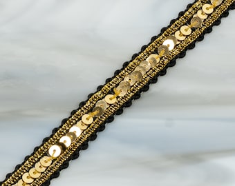 Vintage Gold Black Sequin Trim 1 Yarda 50602006