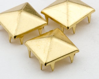 Vintage Nailheads 12x12mm Square GOLD Prong Studs 5pcs for Leather Craft and other Crafts 70105002